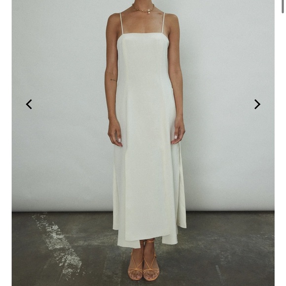 Theodora Dress in Ivory with Slits and Spaghetti Straps - Picture 2 of 8